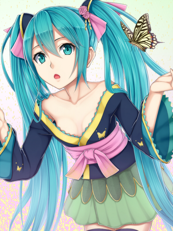 1girl, aqua_eyes, aqua_hair, bad_id, bad_pixiv_id, bug, butterfly, female_focus