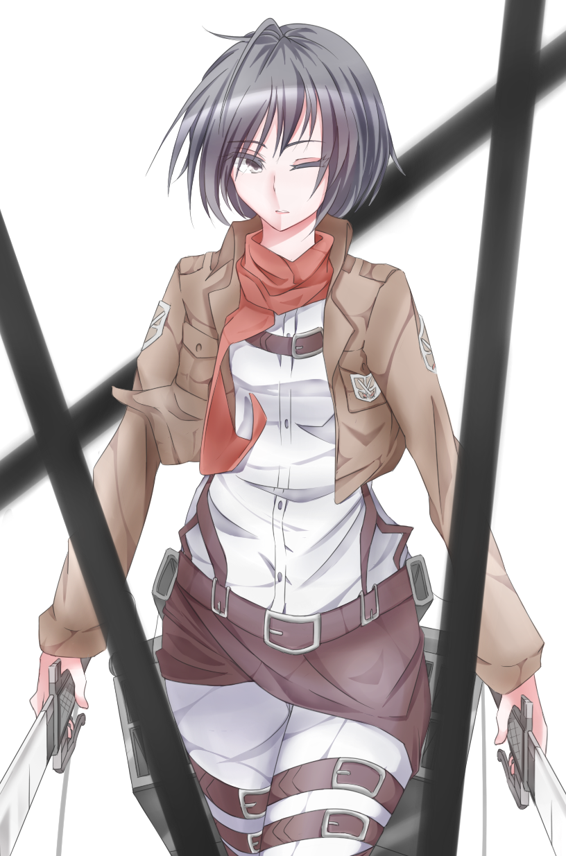 1girl, aleixww, alex_wai, bad_id, bad_pixiv_id, belt, black_hair, dual_wielding