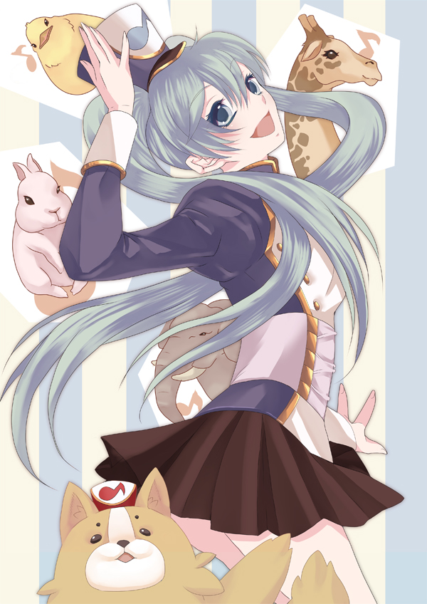 1girl, baby_animal, bad_id, bad_pixiv_id, bird, chick, dog, doremifa_rondo_(vocaloid)