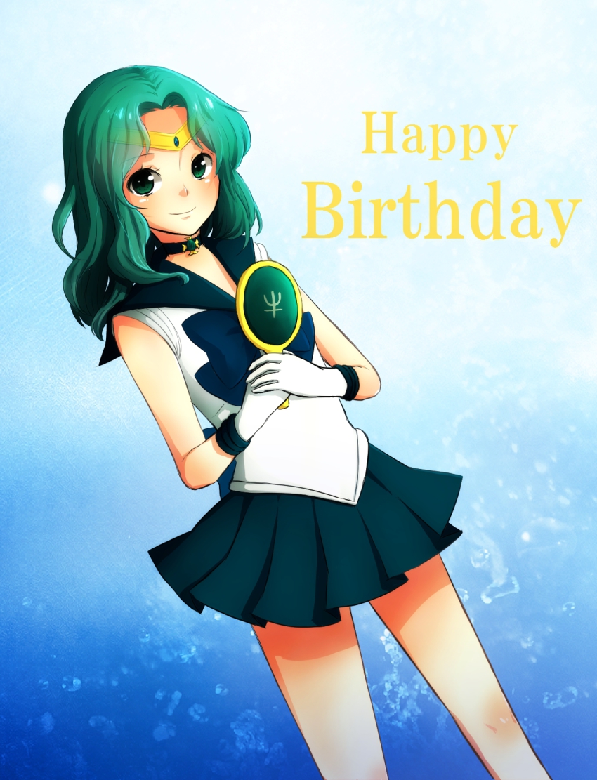 1990s_(style), 1girl, birthday, bishoujo_senshi_sailor_moon, choker, deep_aqua_mirror, female_focus, gloves
