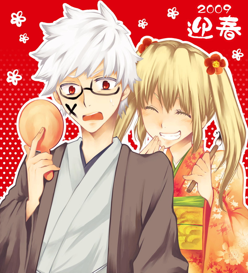 00s, 1boy, 1girl, 2009, 29b, aizawa_kouichi, blonde_hair, glasses
