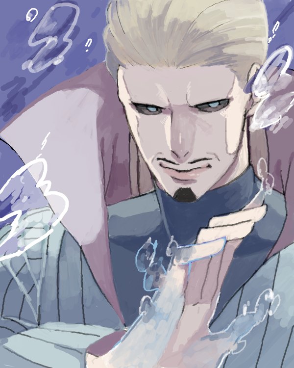 1boy, aqua_eyes, black_sclera, blonde_hair, bubble, colored_sclera, drawr, facial_hair, gon_(er4gu3), hair_slicked_back, hoozuki_gengetsu, hoozuki_gengetsu_(edo_tensei), looking_at_viewer, male_focus, naruto_(series), naruto_shippuuden, solo, water