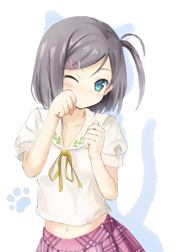 10s, 1girl, blue_eyes, blush, bow, collarbone, female_focus, grey_hair