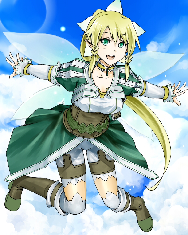 10s, 1girl, blonde_hair, braid, choker, female_focus, green_eyes, leafa_(sao)