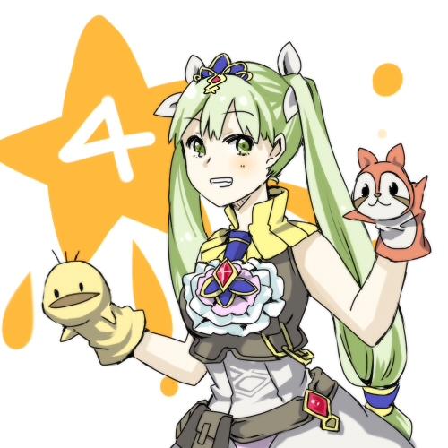 1girl, bow, female_focus, frey_(rune_factory), gem, green_eyes, grin, hair_bow