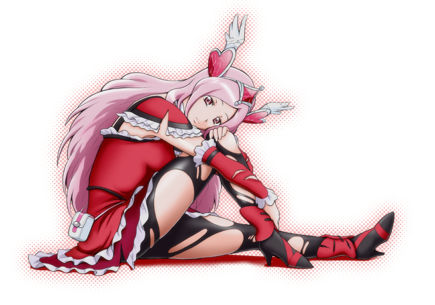 00s, 1girl, arm_warmers, black_pantyhose, boots, choker, cure_passion, detached_sleeves