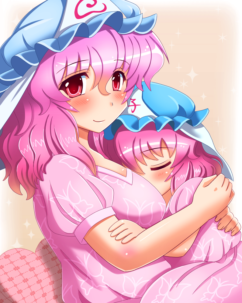 2girls, bad_id, bad_pixiv_id, breasts, child, closed_eyes, female_focus, hat