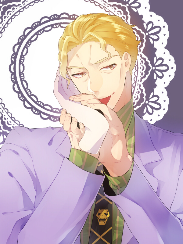 1boy, 5spra, blonde_hair, brown_eyes, formal_clothes, jojo_no_kimyou_na_bouken, kira_yoshikage, necktie