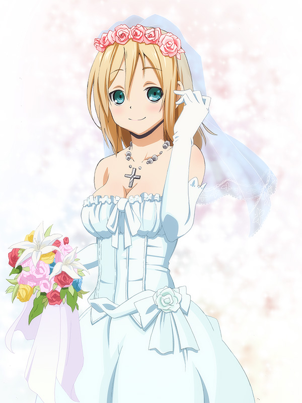 1girl, blonde_hair, blue_eyes, cross, dress, female_focus, flower, hiro_23_kura