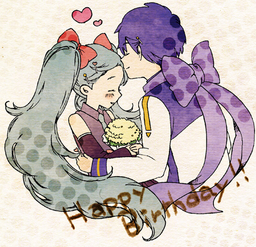 1boy, 1girl, aqua_hair, bad_id, bad_pixiv_id, blue_hair, blush, bouquet