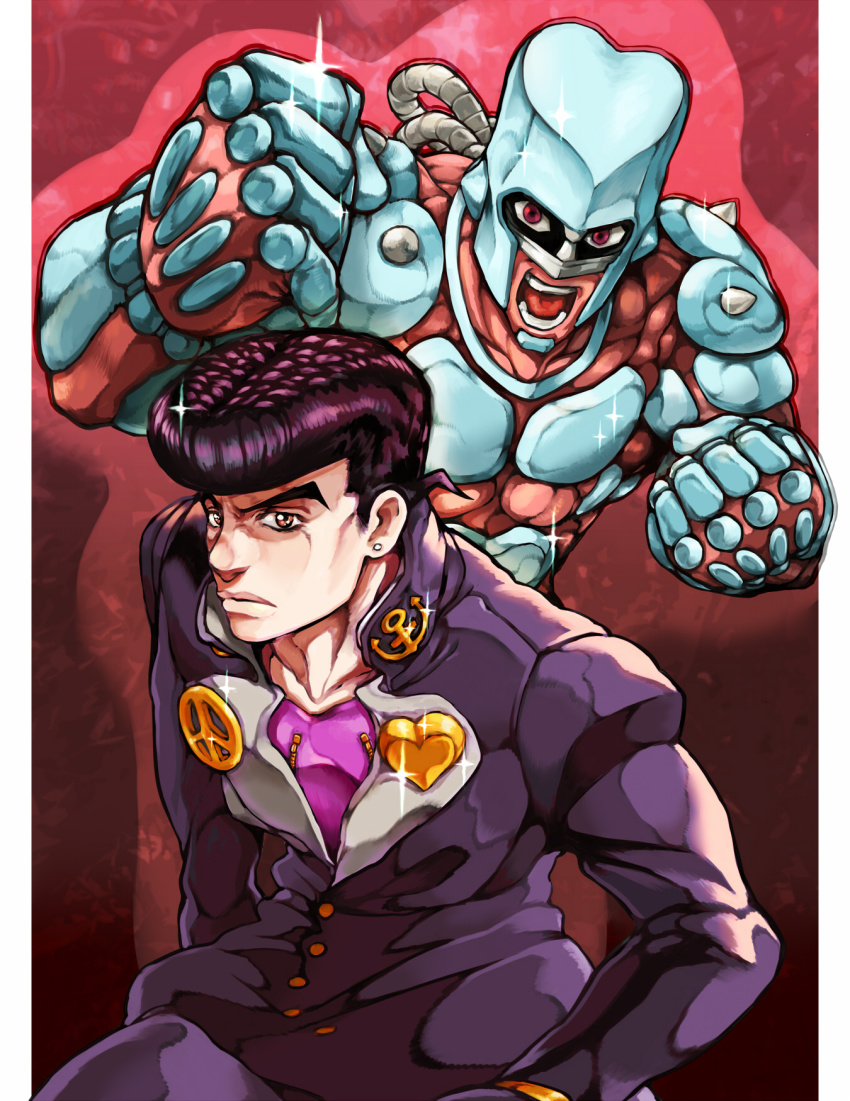 2boys, black_hair, clenched_hand, crazy_diamond, gakuran, go-gyan-sun, higashikata_josuke, highres