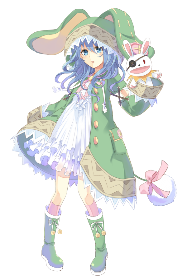 10s, 1girl, animal_ears, animal_hood, blue_eyes, blue_hair, boots, bow