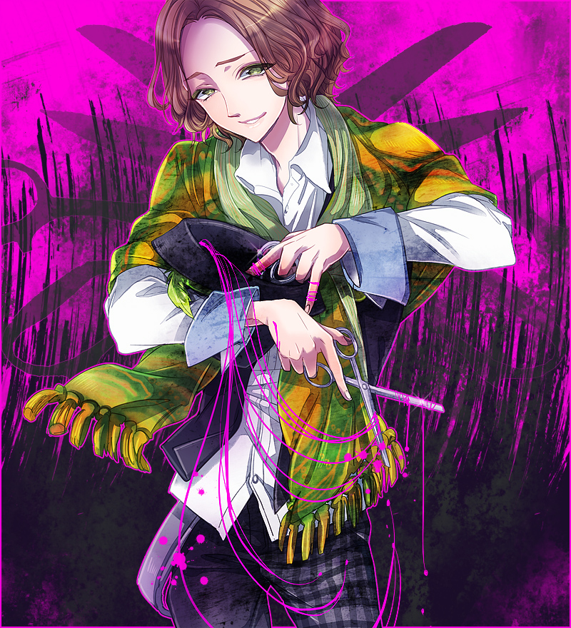 1boy, :d, bad_id, bad_pixiv_id, black_hat, black_pants, blush, brown_hair