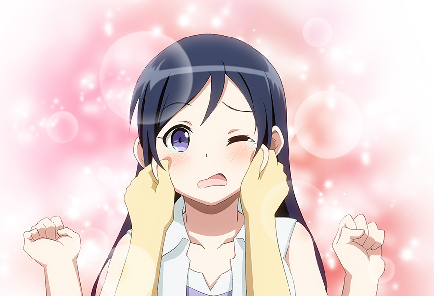 1girl, aragaki_ayase, black_hair, casual, cheek_pinching, hiro_23_kura, lavoy_(kurakuro), long_hair