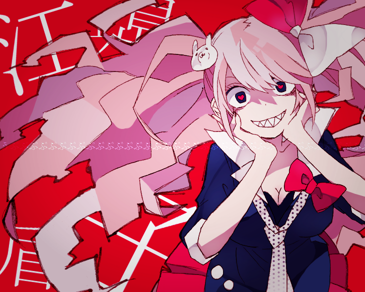 10s, 1girl, 4_(nakajima4423), bow, crazy_eyes, danganronpa:_trigger_happy_havoc, danganronpa_(series), enoshima_junko