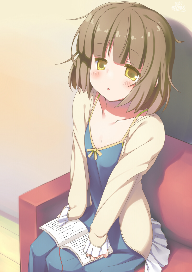 1girl, ayasaka_shiho, blush, brown_hair, female_focus, flat_chest, lovesick_puppies, mille