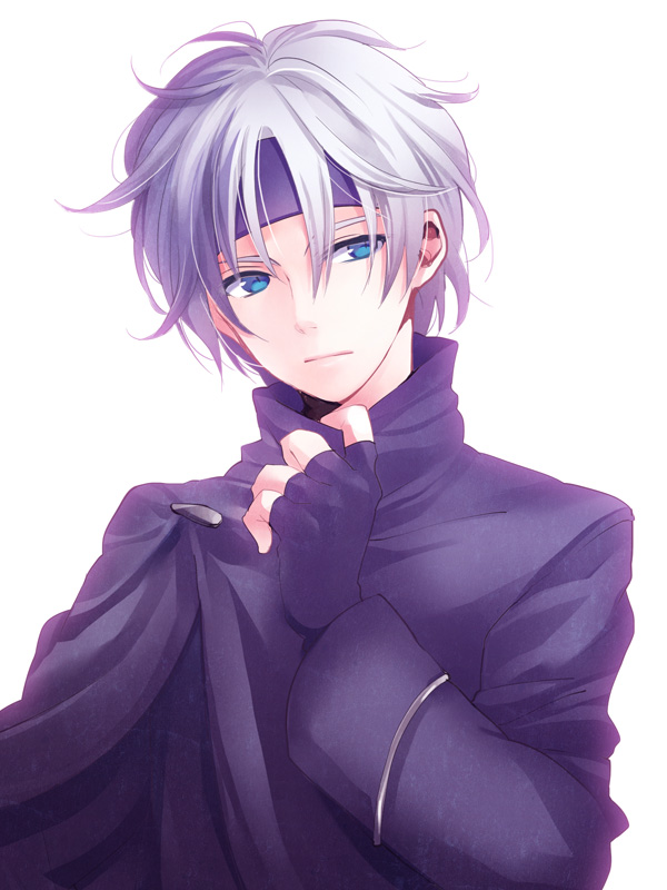 1boy, bad_id, bad_pixiv_id, blue_eyes, capelet, fingerless_gloves, gloves, headband