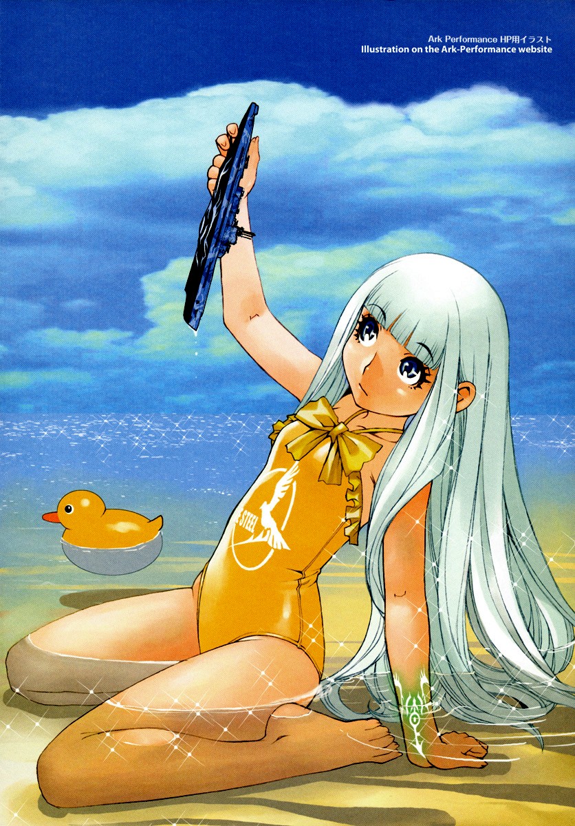 10s, 1girl, aoki_hagane_no_arpeggio, ark_performance, barefoot, cloud, day, english_text