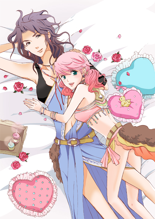 10s, black_hair, final_fantasy, final_fantasy_xiii, green_eyes, hikky-meg, hug, oerba_dia_vanille