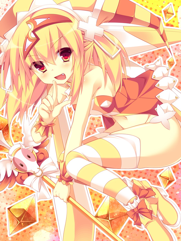 1girl, beatmania_iidx, beatmania_iidx_20_tricoro, bemani, blonde_hair, bottomless, fang, female_focus