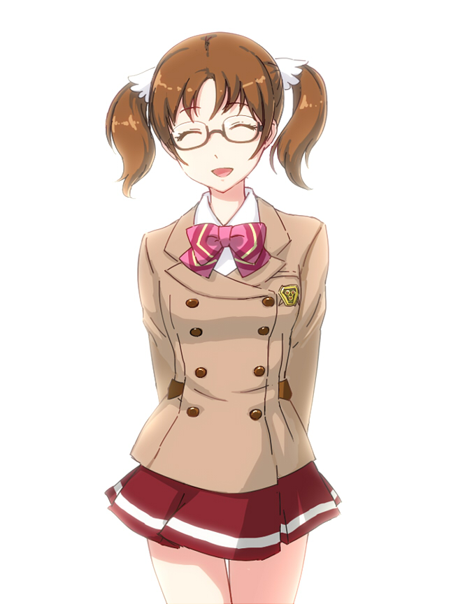 10s, 1girl, arms_behind_back, bad_id, bad_pixiv_id, bow, bowtie, brown_hair