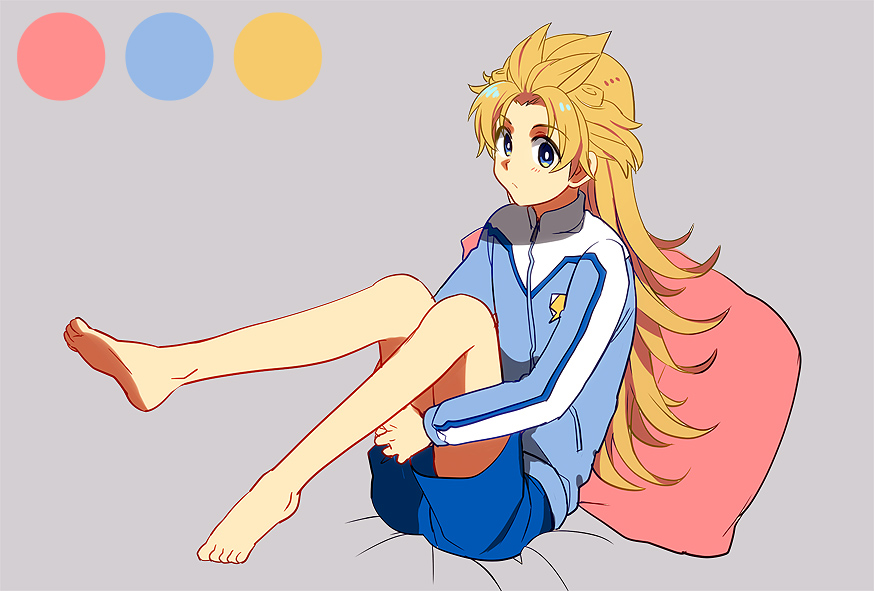 10s, 1boy, barefoot, blonde_hair, blue_eyes, full_body, fusion, inazuma_eleven_(series)