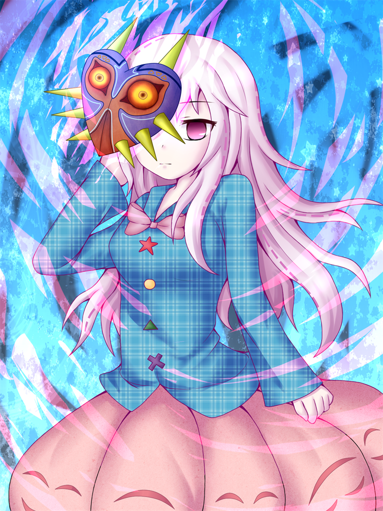 1girl, bubble_skirt, expressionless, female_focus, hata_no_kokoro, long_hair, mask, nintendo