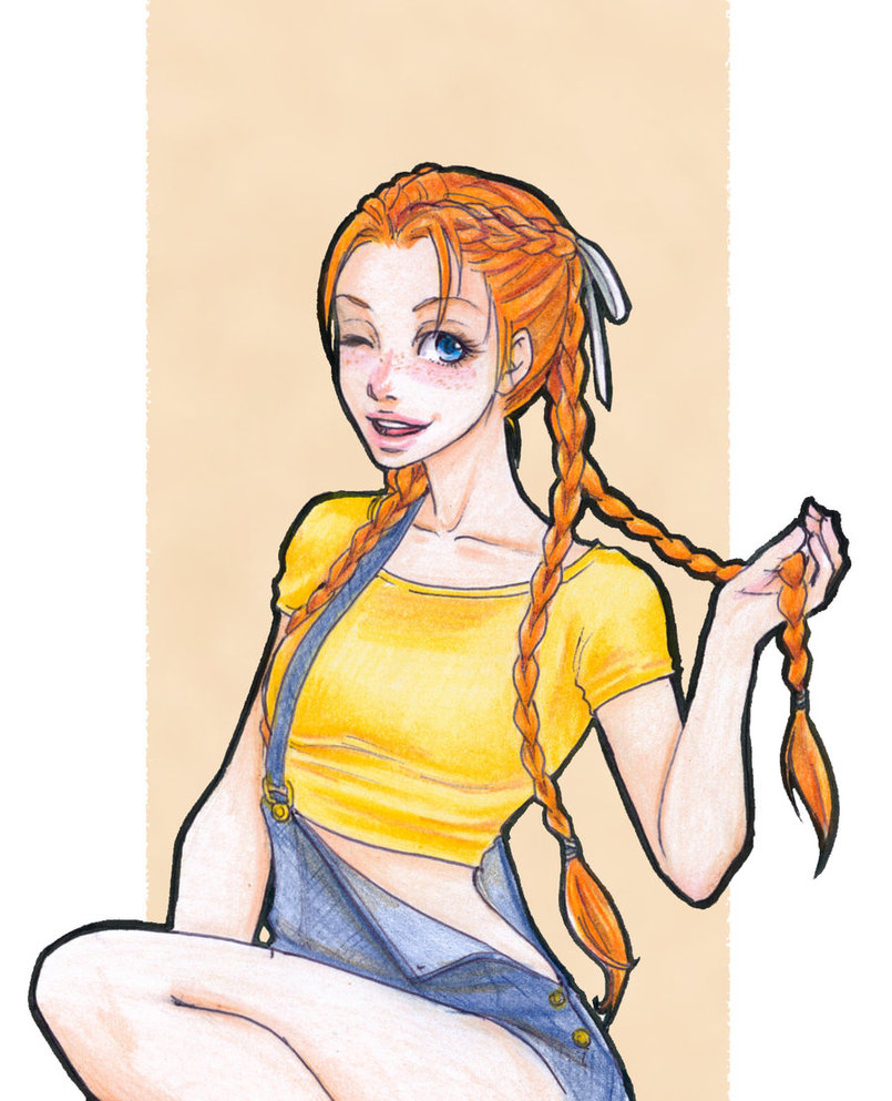 1girl, blue_eyes, braid, female_focus, freckles, hair_ribbon, harvest_moon, long_hair