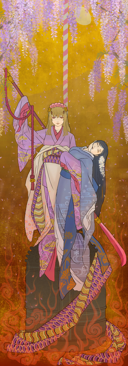 00s, 2girls, bad_id, bad_pixiv_id, blue_hair, brown_hair, closed_eyes, fujino_shizuru