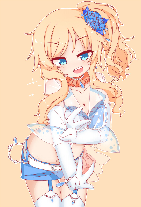 10s, 1girl, ashi_karekusa, belt, blonde_hair, blue_eyes, breasts, cleavage