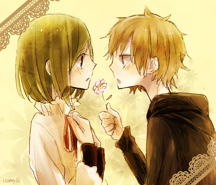 1boy, 1girl, aged_down, bad_id, bad_pixiv_id, brown_hair, child, colored_eyelashes