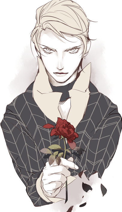 1boy, bad_id, bad_pixiv_id, blonde_hair, enri2010, flower, formal_clothes, jojo_no_kimyou_na_bouken