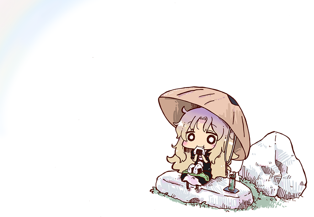 1girl, ajirogasa, blonde_hair, chibi, eating, female_focus, food, gradient_hair