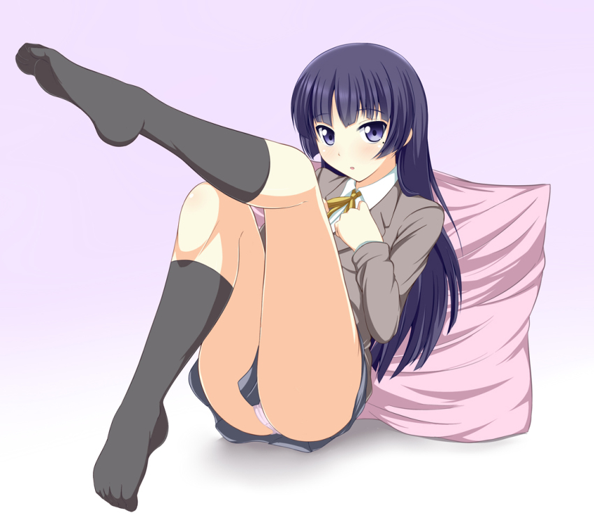 1girl, :o, ass, bad_id, bad_pixiv_id, black_hair, blush, feet