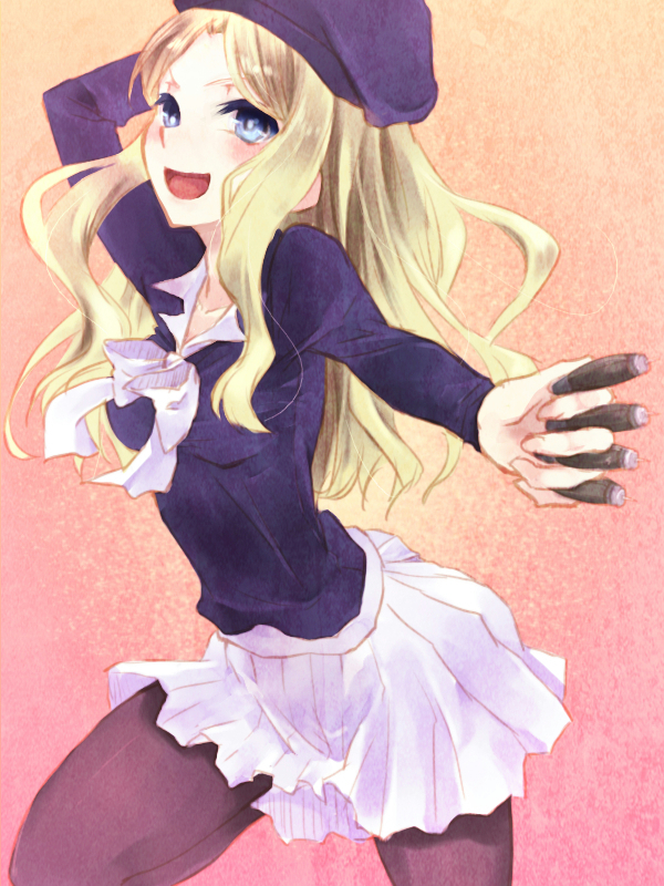 1girl, asari_(23feline23), beret, blonde_hair, blue_eyes, female_focus, frenda_seivelun, hat