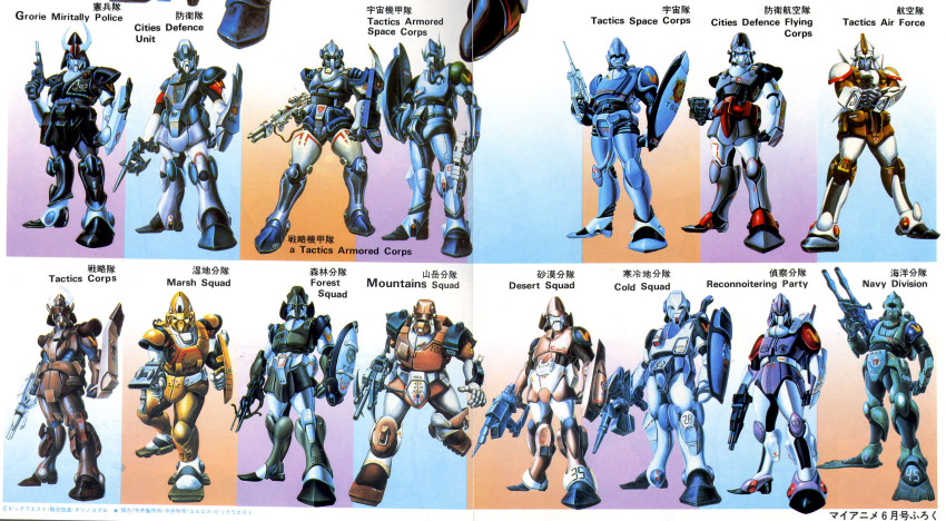 1980s_(style), armor, army, artist_request, atac, boots, choujikuu_kidan_southern_cross, energy_gun