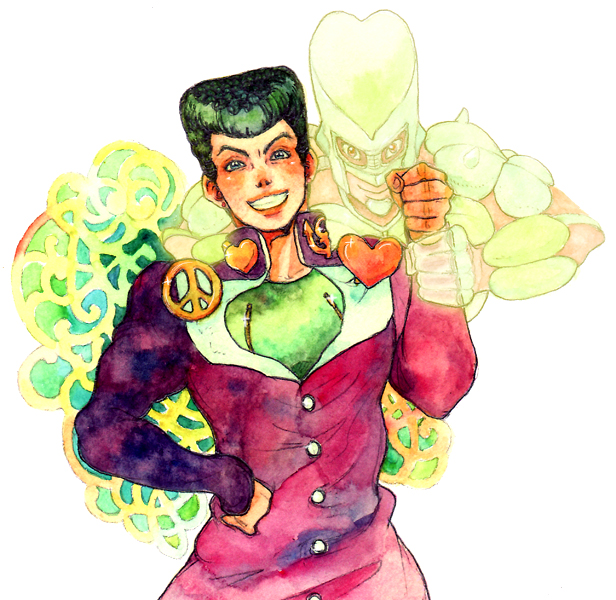 2boys, bad_id, bad_pixiv_id, black_hair, crazy_diamond, gakuran, higashikata_josuke, jojo_no_kimyou_na_bouken