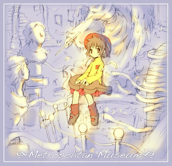 1girl, angel, bandages, border, bow_(music), brown_eyes, brown_hair, cello_case