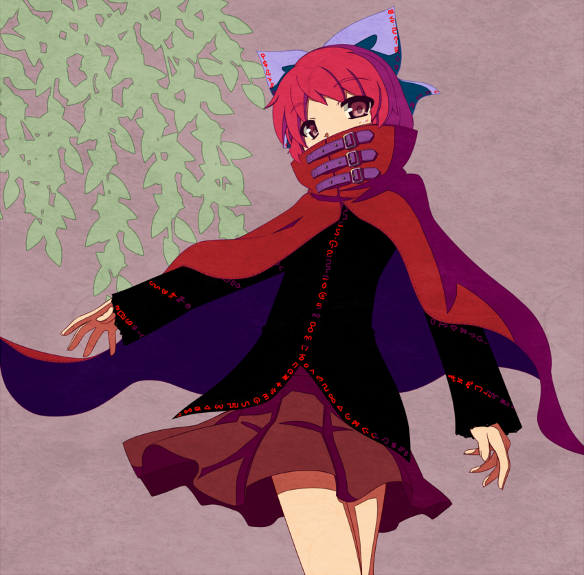 1girl, bow, cape, female_focus, hair_bow, highres, long_sleeves, red_eyes