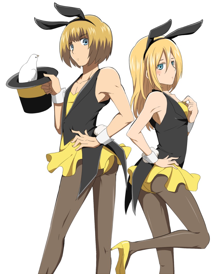 1boy, 1girl, animal_ears, armin_arlert, bird, blonde_hair, blue_eyes, crossdressing