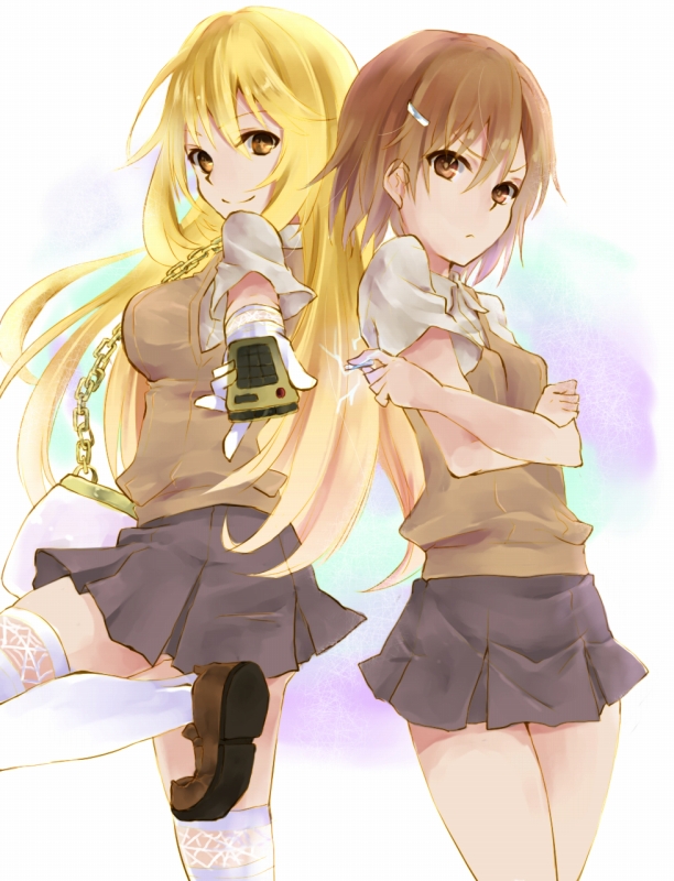 +_+, 10s, 2013, 2girls, asari_(23feline23), back-to-back, bag, blonde_hair