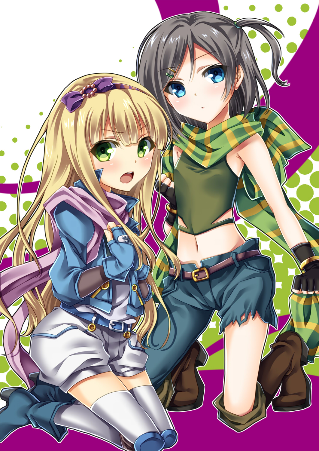 2girls, azuki_azusa, black_hair, blonde_hair, blue_eyes, boots, caesar_anthonio_zeppeli, caesar_anthonio_zeppeli_(cosplay)