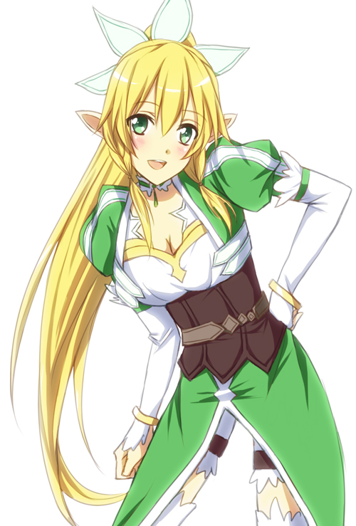 10s, 1girl, blonde_hair, braid, green_eyes, leafa_(sao), long_hair, misuzu_(iridescence), pointy_ears, ponytail, sword_art_online, very_long_hair