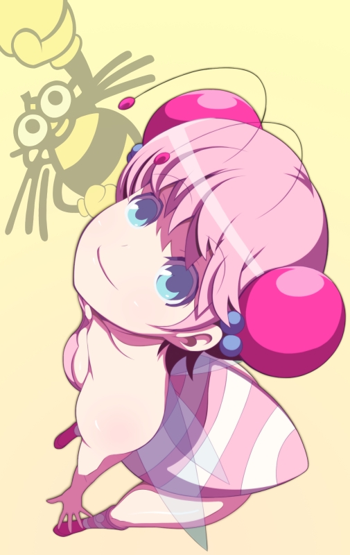 1girl, antennae, arthropod_girl, bare_shoulders, bee, bee_girl, blue_eyes, boots