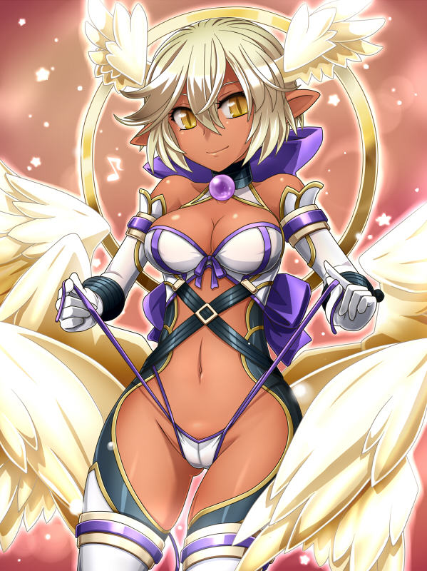 1girl, 300cm, bare_shoulders, blonde_hair, breasts, cleavage, dark-skinned_female, dark_skin