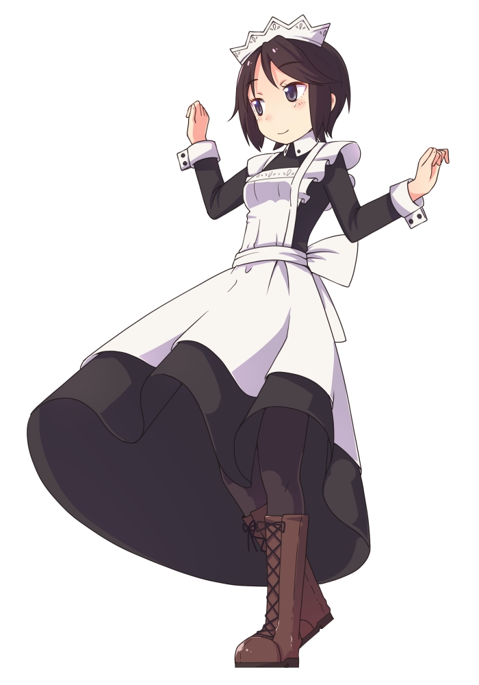 10s, 1girl, black_eyes, black_hair, black_pantyhose, boots, female_focus, gj-bu