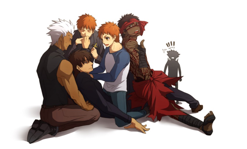 10s, 6+boys, amakusa_shirou_(fate)_(fanfic), aoimio, archer_(fate), angra_mainyu_(fate), black_hair, brown_hair