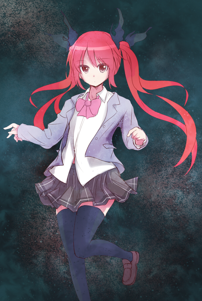 1girl, black_thighhighs, blush, bow, chippucream, cthugha_(nyaruko-san), female_focus, haiyore!_nyaruko-san