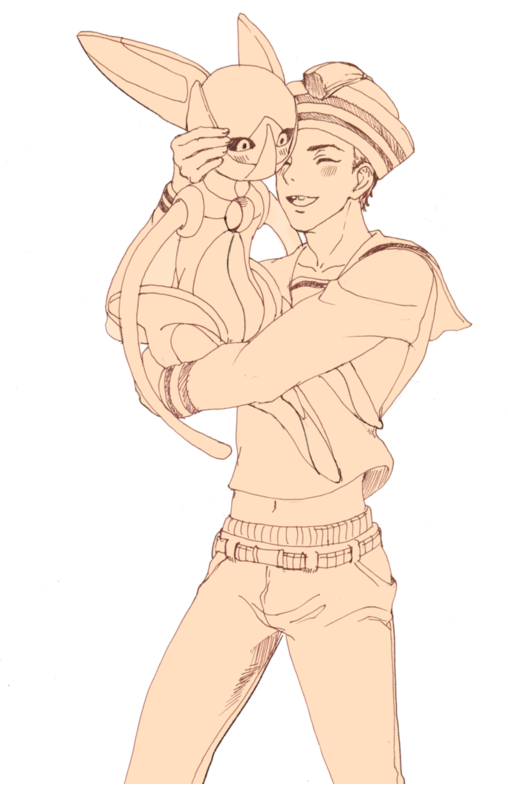 1boy, alternate_form, bad_id, bad_pixiv_id, blush, crossover, deoxys, dixie_cup_hat