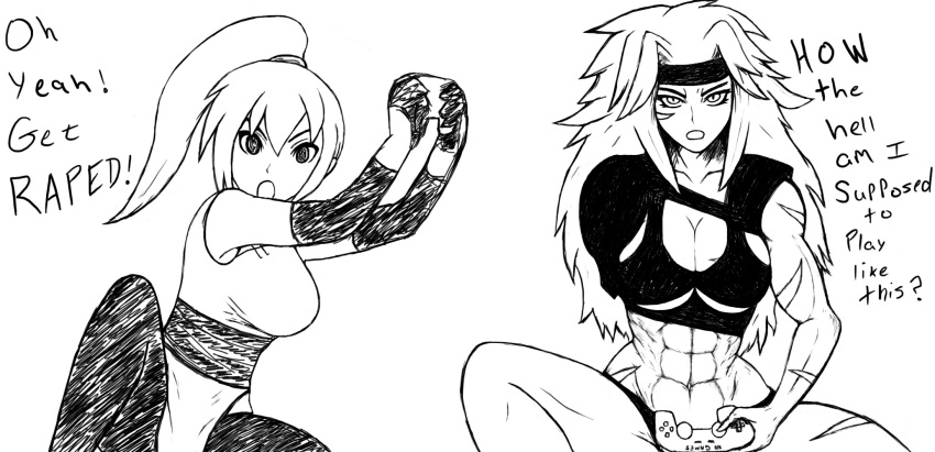 2girls, abs, controller, drawfag, erika_(violated_heroine), game_controller, highres, multiple_girls